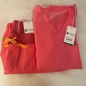 Figs Neon Pink M Scrub Top and Jogger Pants